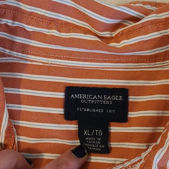 Men's American Eagle Orange Striped Button Up XL - Picture 4 of 5